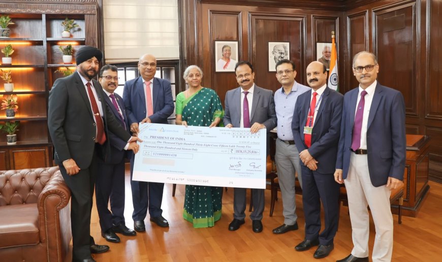 Canara Bank MD & CEO presents dividend cheque for FY 2023-24 to Union Finance Minister